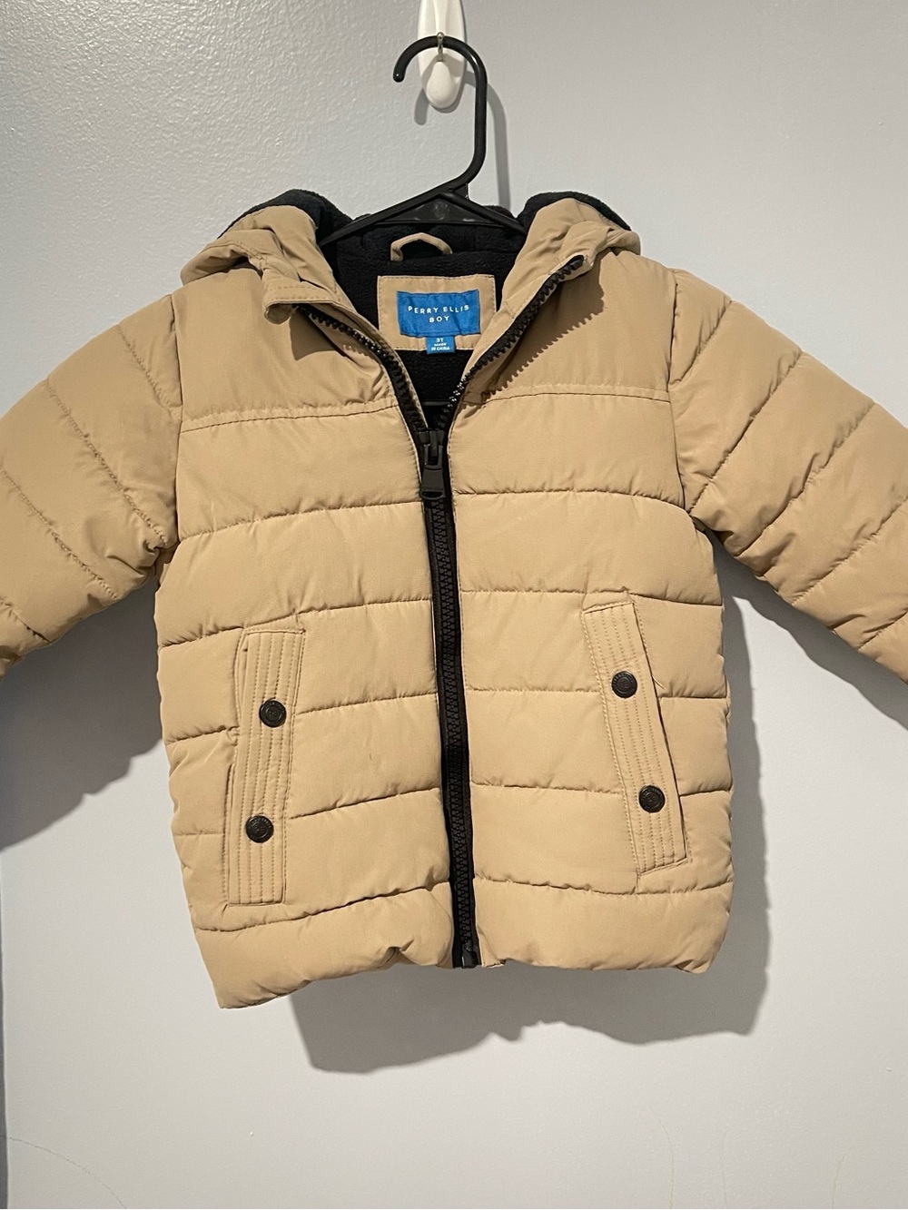 Perry Ellis Boys Crew Kids' Tan Puffer Jacket with Hood Size 3T